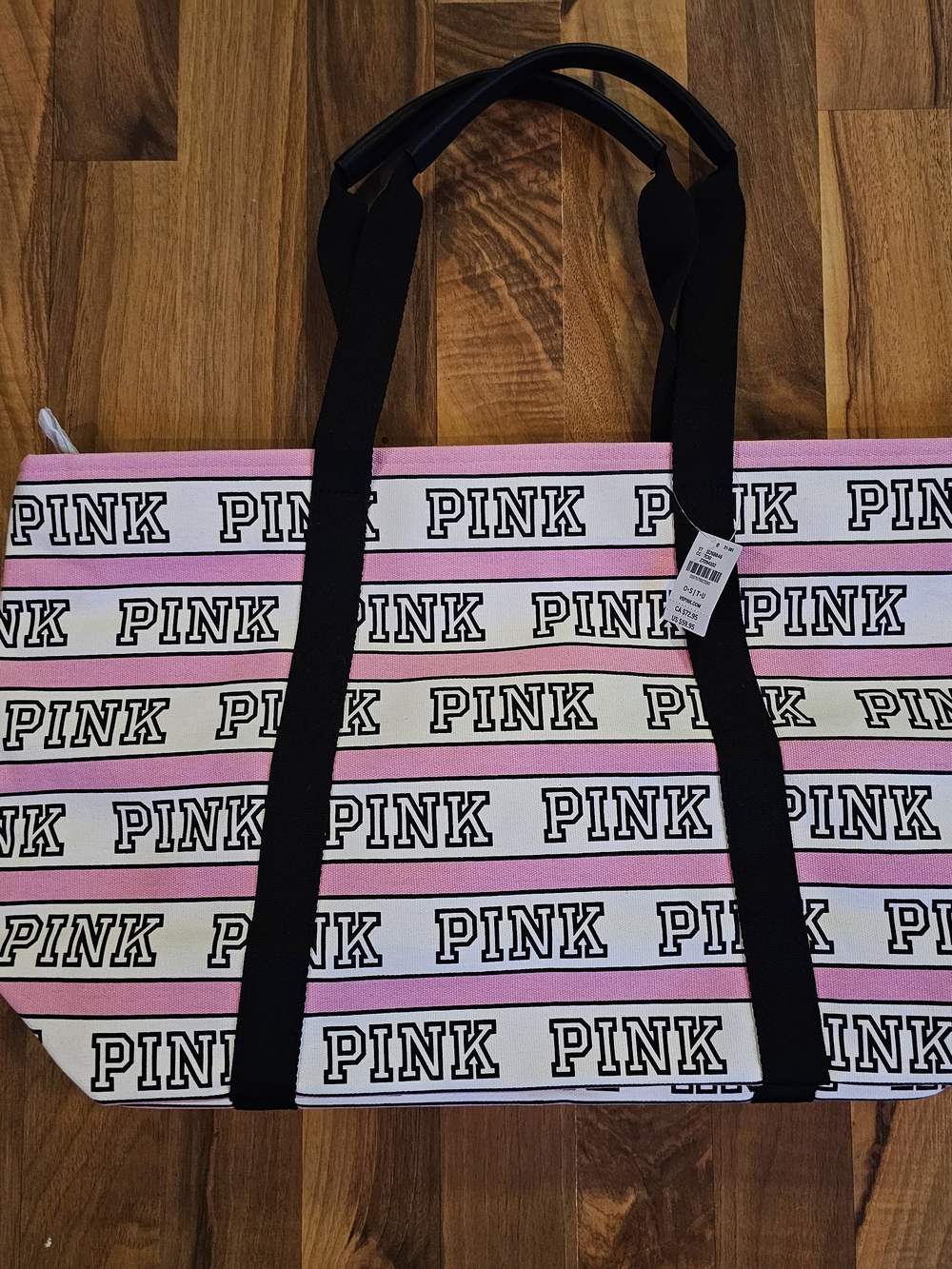 PINK Victoria's Secret Branded Pink & White Tote Bag with Black Straps
